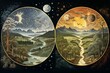 View of Earth in summer and winter, with illustrations of the December solstice and spring equinox. Generative AI