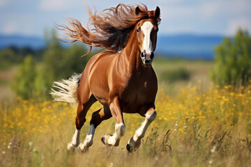 Wall Mural - a horse running in the meadow