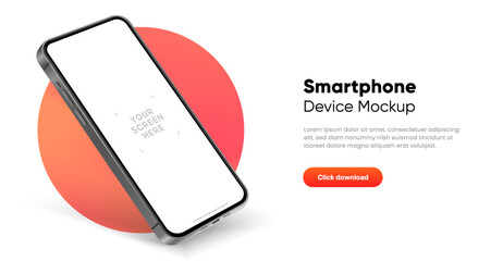 Aufkleber - 3D realistic high quality smartphone mockup with isolated background. Smart phone mockup collection. Device front view. 3D mobile phone with shadow on white background.