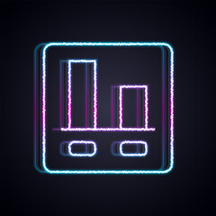 Poster - Glowing neon line Graph, chart, diagram, infographic icon isolated on black background. Vector