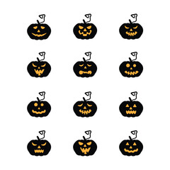 Aufkleber - Pumpkin Head Halloween Holiday Icon Set Vector Design.