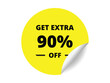 © Mahmud Creative - Get Extra 90% off Sale. 90 Percent circle sticker banner, badge symbol vector illustration
