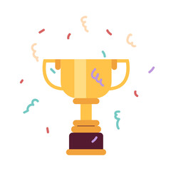 Fototapete - Golden cup confetti semi flat colour vector object. Celebration. Winning, Editable cartoon clip art icon on white background. Simple spot illustration for web graphic design