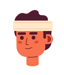 Poster - Hispanic man in headband semi flat vector character head. Excited sportsman. Editable cartoon avatar icon. Face emotion. Colorful spot illustration for web graphic design, animation
