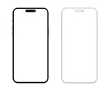 Fototapeta Panele - Apple iPhone 15 Pro or Pro Max. Mockup screen front view iphone with white screen. Smartphone mockup with blank white screen, mobile phone mockup, black and white models smartphone front view,