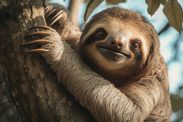 A sloth was climbing a tree