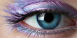 Iris Nahaufnahme Visagistik aus Federn am Auge mit bunten Farben im Querformat für Banner, ai generativ