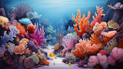 Wall Mural - Underwater sea world. Ecosystem. Bright multi-colored corals on the ocean floor