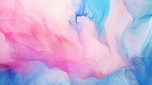Background Made With Vertical Colored Brush Waves And Alcohol Ink. Background Of Hand-drawn Pink And Blue Abstract Paint Blots And Smudges. Bright Aquarelle Smears Alcohol Ink On Wallpaper