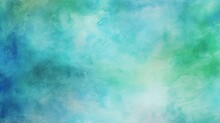 Blue And Green Watercolor Background Texture, Aged Painted Watercolor Blotches In An Antique Pattern, And An Abstract Colorful Background
