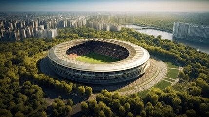 Wall Mural - Aerial view modern soccer stadium.