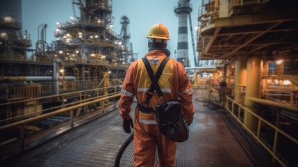 Poster - Engineer working at oil rig.