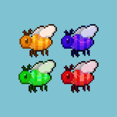Poster - Pixel art sets of bee with variation color items asset. simple animal bee on pixelated style.8bits perfect for game asset or design asset element for your game design asset.