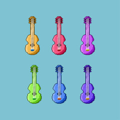 Poster - Pixel art sets of guitar with variation color items asset. simple guitar items on pixelated style.8bits perfect for game asset or design asset element for your game design asset.