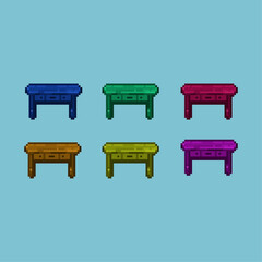 Poster - Pixel art sets of table with variation color items asset. simple table with many variation items on pixelated style.8bits perfect for game asset or design asset element for your game design asset.