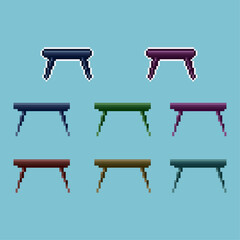 Wall Mural - Pixel art sets of table with variation color items asset. simple table with many variation items on pixelated style.8bits perfect for game asset or design asset element for your game design asset.