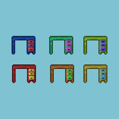 Poster - Pixel art sets of table with variation color items asset. simple table with many variation items on pixelated style.8bits perfect for game asset or design asset element for your game design asset.