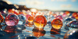 © www.freund-foto.de - Schöne Glas Kugeln im Wasser als Hintergrund für Druck und Internet Design Vorlage im Querformat für Banner, ai generativ