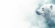 White Polar Bear Portrait With Copy Space. Horizontal Banner With Copyspace