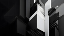 Modern Black White Abstract Background. Minimal. Gradient. Dark Grey Banner With Geometric Shapes, Lines, Stripes, Triangles. Design. Futuristic. Origami, Mosaic, Geometry Generativ Ai