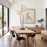 Fototapeta Boho - Minimal dining room, bright dining area, interior design