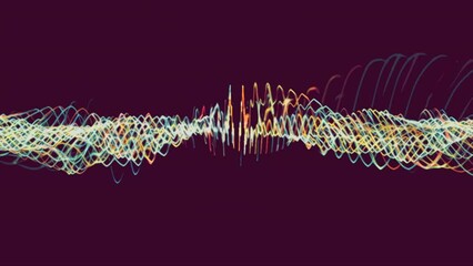Poster -  Abstract music waves oscillation. Animation. Futuristic sound wave visualization, synthetic music technology sample.