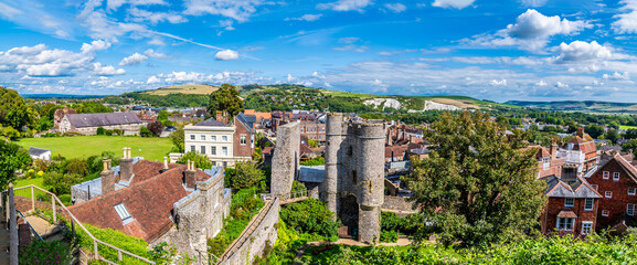 Wall Mural - A panorama view east from the upper levels of the castle keep in Lewes, Sussex, UK in summertime