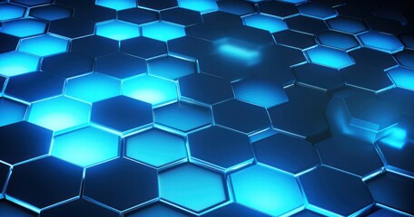 An abstract hexagon background in blue with silver lighting