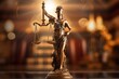 Statue of u s lady justice on the table top in front of the sunlight
