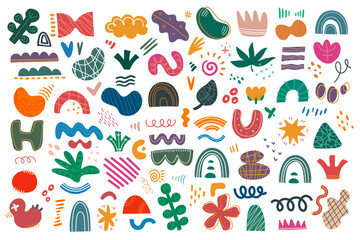 Set of abstract hand drawn doodle shapes, cartoon style