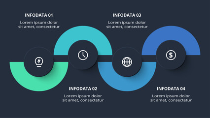 Creative dark infographic with 4 elements template for web on a black background, business, presentation. Vector