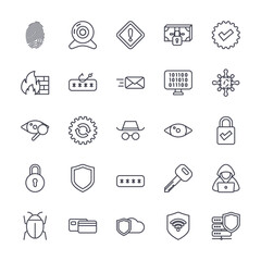Wall Mural - vector set of cyber security icons. such as secure fingerprint, verification, shield and more. set f