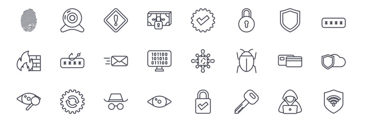 Wall Mural - vector set of cyber security icons. such as secure fingerprint, verification, shield and more. set f