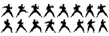 Kung Fu Karate Taekwondo Silhouettes Set, Large Pack Of Vector Silhouette Design, Isolated White Background