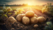 Potato harvest in the garden. Generative AI.