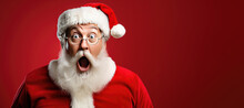 Shocked Santa Claus On A Red Banner With Space For Copy