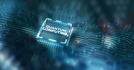 Wall Mural - Quantum computing concept. The inscription on the processor icons