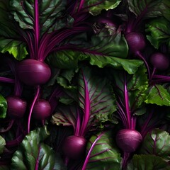 Wall Mural - Beets with leaves realistic macro seamless pattern.