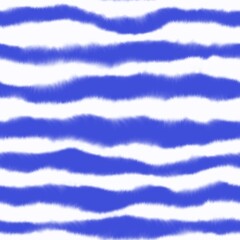 Blurred watercolor striped seamless pattern. Blue and white horizontal wavy lines