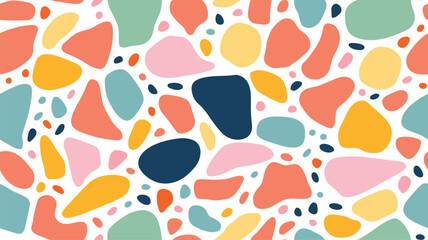 Abstract flat organic shapes seamless pattern. Trendy colorful freehand shape background design. Scribble decoration wallpaper, artistic terrazzo style stones or childish