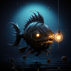 Wall Mural - Deep Ocean Angler Fish Character