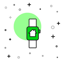 Poster - Filled outline Smart home with smart watch icon isolated on white background. Remote control. Vector