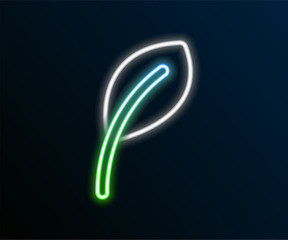 Poster - Glowing neon line Leaf icon isolated on black background. Leaves sign. Fresh natural product symbol. Colorful outline concept. Vector