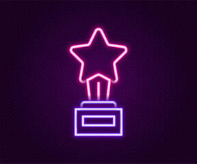 Wall Mural - Glowing neon line Movie trophy icon isolated on black background. Academy award icon. Films and cinema symbol. Colorful outline concept. Vector