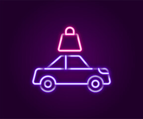 Sticker - Glowing neon line Car insurance icon isolated on black background. Insurance concept. Security, safety, protection, protect concept. Colorful outline concept. Vector