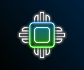 Aufkleber - Glowing neon line Computer processor with microcircuits CPU icon isolated on black background. Chip or cpu with circuit board. Micro processor. Colorful outline concept. Vector