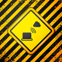Poster - Black Network cloud connection icon isolated on yellow background. Social technology. Cloud computing concept. Warning sign. Vector
