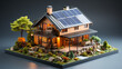 Super Miniatur Haus mit Energie Solarzellen am Dach mit erneuerbare Energie Querformat für Banner, ai, generativ
