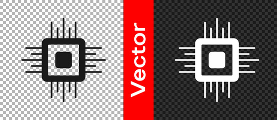 Aufkleber - Black Computer processor with microcircuits CPU icon isolated on transparent background. Chip or cpu with circuit board. Micro processor. Vector