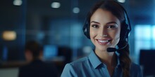Young Woman With A Call Centre Headset. Generative AI